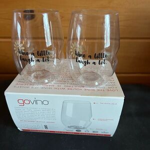 Govino Wine Glasses with Cute Saying " Wine a Little , Laugh a Lot "